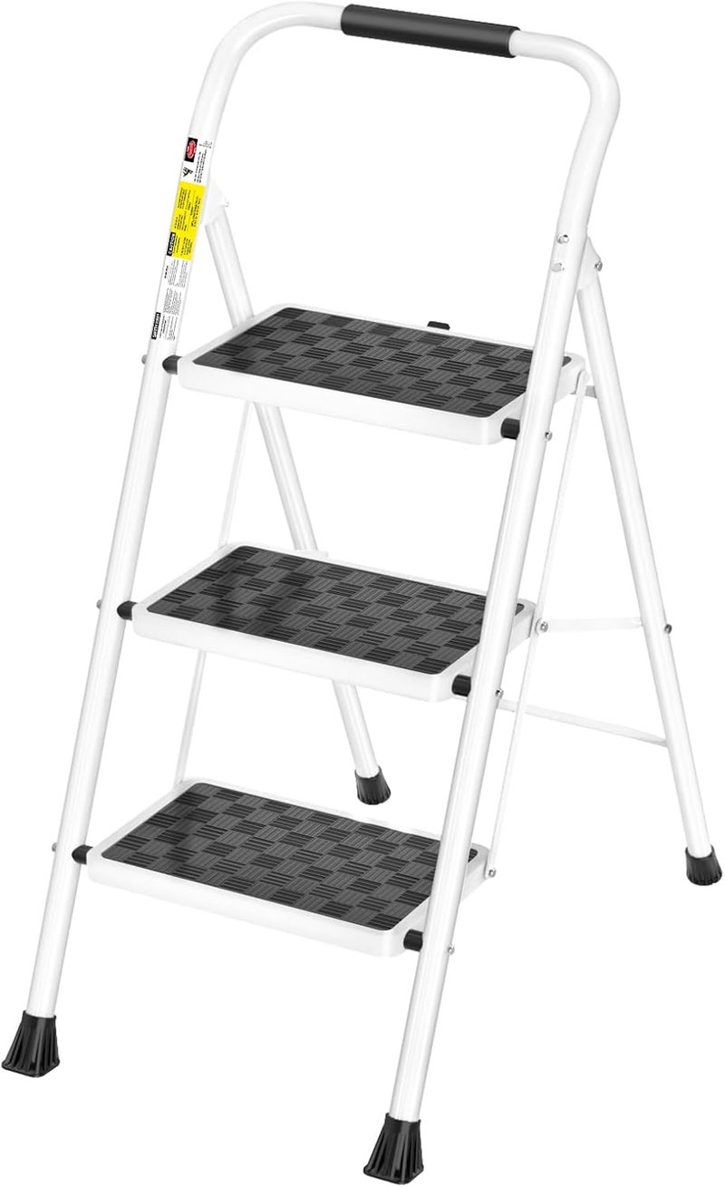 HBTower 3 Step Ladder,3 Step Stool for Adults Folding Step Stool with Cushioned Handle with Wide Anti-Slip Pedal Ergonomic Design - Image 1